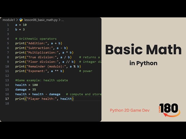 Basic Math in Python for Absolute Beginners (Lesson 06) | Python 2D Game Development