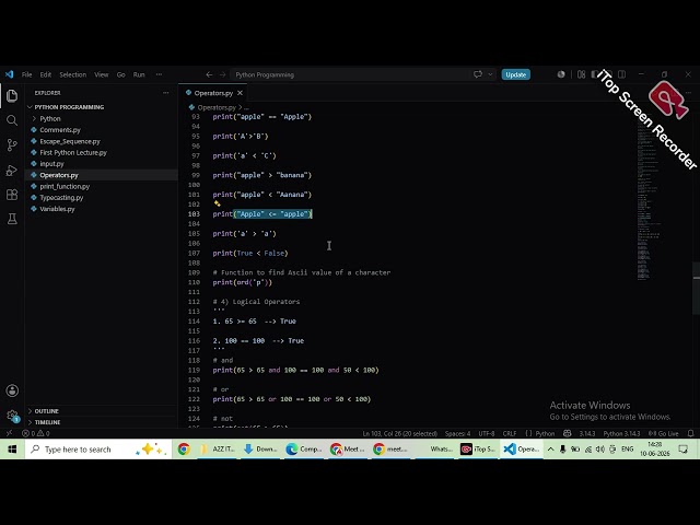 Python New Batch: Operators in Python Part - 3