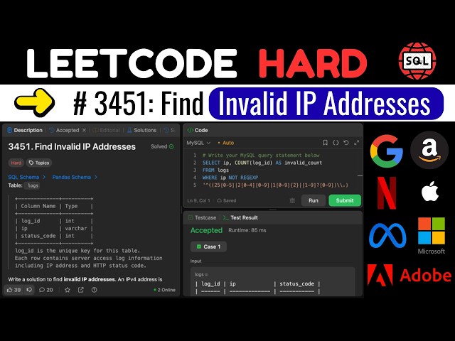 LeetCode HARD 3451: Find Invalid IP Addresses | SQL REGEX Trick Every Data Scientist Should Know