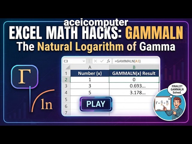 #aceicomputer   Excel GAMMALN Function Tutorial | Natural Logarithm of Gamma Function Explained