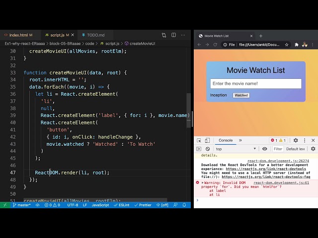 Refactor a Movie Watch List App to Use React and ReactDOM