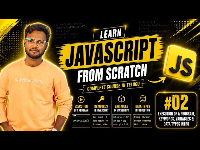 Execution of JavaScript, Keywords, Identifiers & Data Types in Telugu 🔥 | JS Course #02