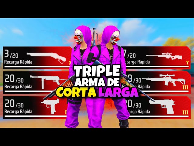 EL RETO DE LA TRIPLE ARMA DE LARGA Y TRIPLE ARMA DE CORTA A LA VEZ 😱 FREE FIRE
