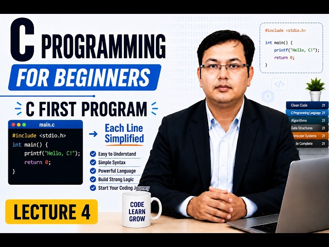 C Programming for Beginners | First C Program | Hello World |  Lecture 4
