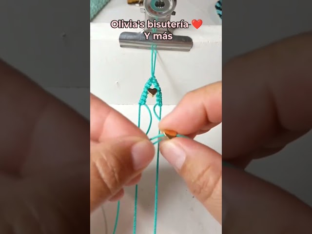 Mint colored lark's head knot bracelet tutorial with metallic hearts