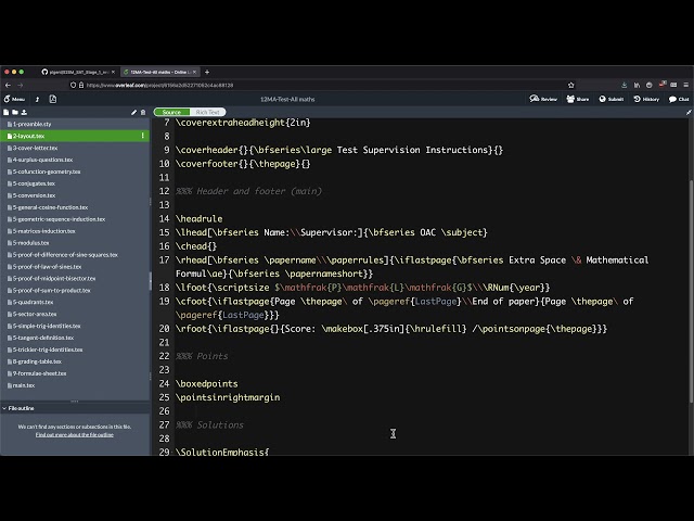Using A Maths Test Template From GitHub In Overleaf