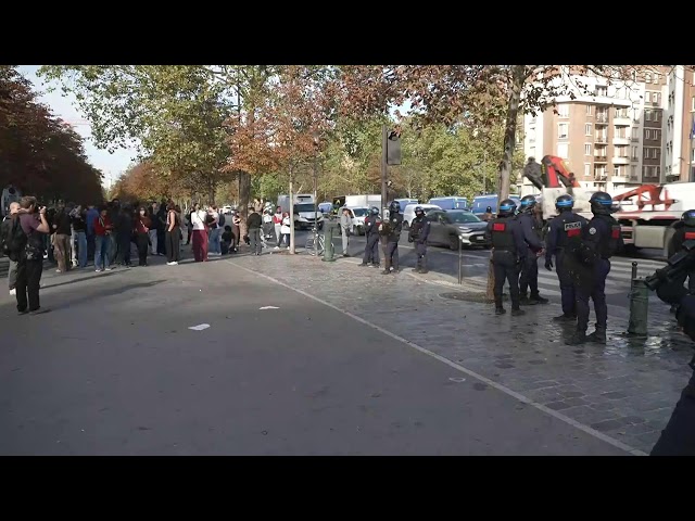 Students block their high school, ahead of a protest in Paris