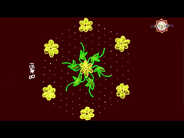 (15×8) dots new rangoli |  simple and easy rangoli daily rangoli |🌸🌺🌻🌹🌷🌼💐🍃🍀🐠🦚🦆🦋🐤🌿🌞🦜🌴🍂🌞🍁🌻🥀🐦🦢🐇 rangoli