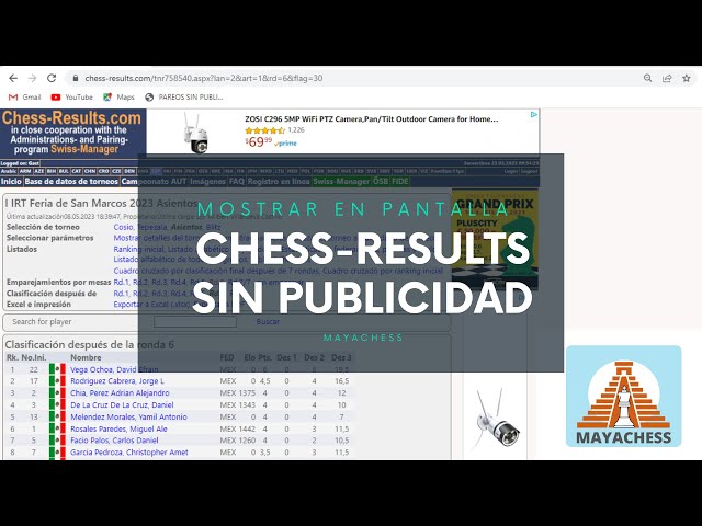 COMO MOSTRAR CHESS-RESULTS EN UNA PANTALLA SIN PUBLICIDAD. Arbitraje #1