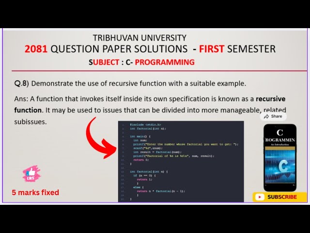 Recursive Function in C Explained with Example | Factorial Program | 2081 TU