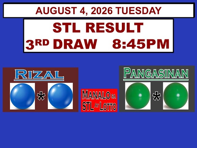 STL 3rd Draw 8:45pm Result  STL  Rizal STL Pangasinan August 4, 2026 TUESDAY
