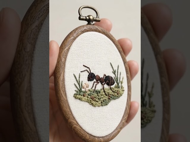 Forest Ant on Moss – Hand Embroidery Pattern PDF | Project for Beginners