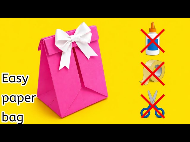 Origami paper box|How to make paper bag without glue|No glue paper craft|No glue paper bag|Gift bag