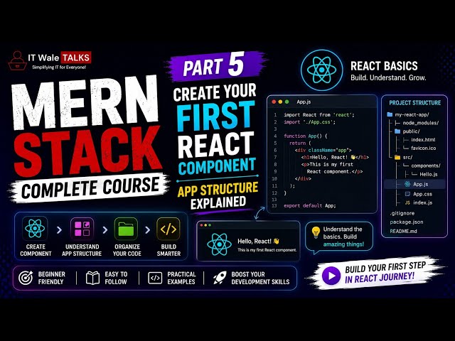 MERN Stack Complete Course Part 5 | Create Your First React Component | App Structure Explained