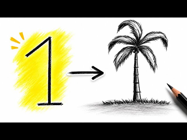 How to Draw a Palm Tree with Number 1 | Easy Drawing Tutorial 🌴 #howtodraw #number1 #palmtree 