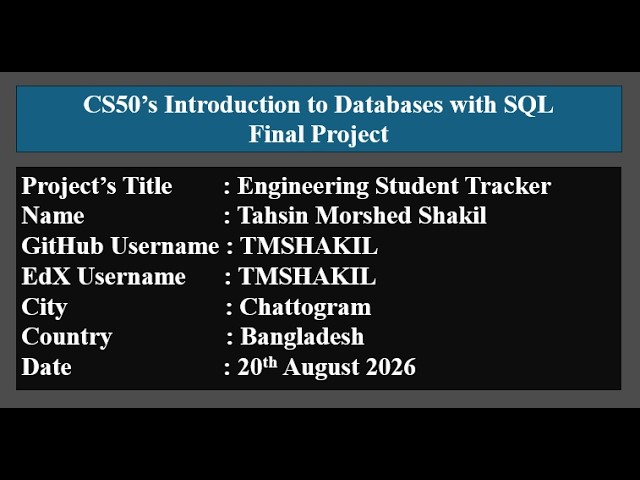 CS50 SQL Final Project Submission By TMSHAKIL