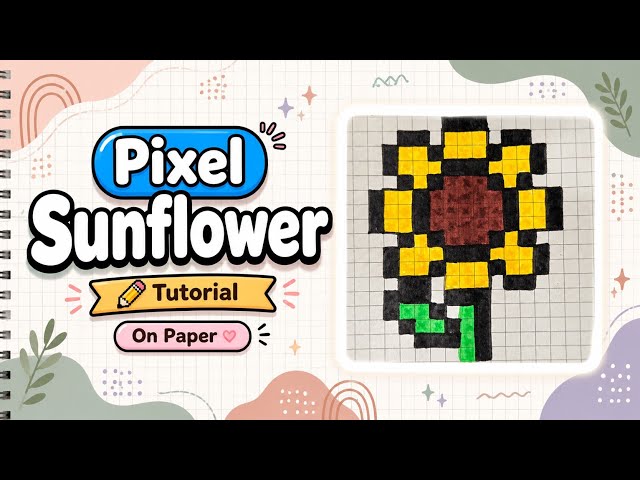 Easy Pixel Sunflower 🌻Drawing on Grid Paper | Step-by-Step Tutorial #pixelart #tutorial #easyart 