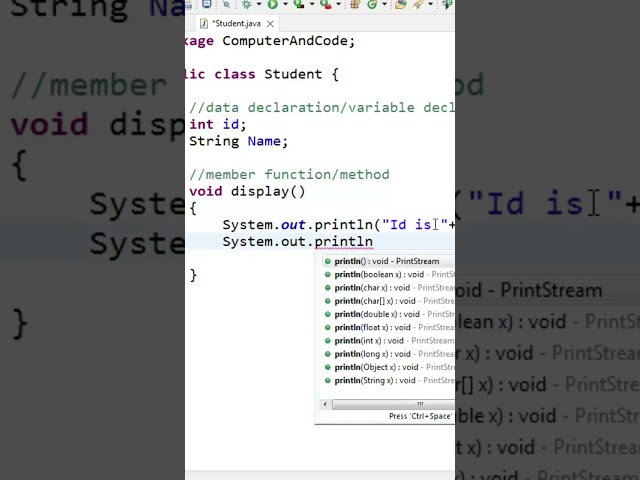 WHAT IS CLASS OBJECT DATAMEMBER MEMBERFUNCTION / METHOD IN JAVA PROGRAMMING