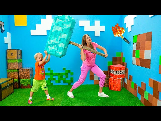 Chris and Mom 100 Layers of Video Games and Four Colors Garage Challenge for Kids