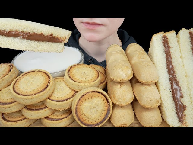 ASMR Nutella Chocolate Bread & Nutella Cookies with Milk | Dessert Mukbang | Eating Sounds