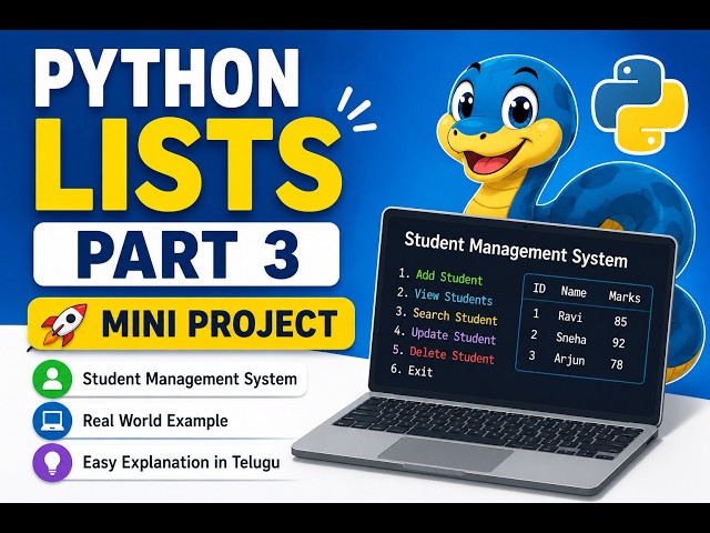 🐍 Python Lists Mini Project in Telugu 🔥 | Student Management System | Part 3