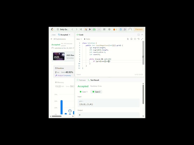 LeetCode1351|Count Negative Numbers in  Sorted Matrix|Binary Search|Java #coding #programming #java