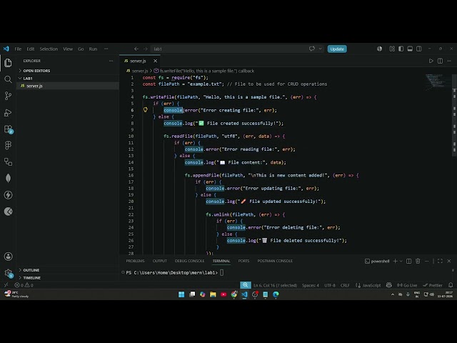 Node.js File System CRUD Operations | MERN Lab Experiment 5 | VTU 2022 Scheme