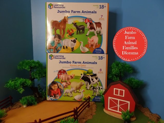 Learning Resources Jumbo Farm Animals & Baby Farm Animals in a Farm Diorama- Learn Farm Animal Names