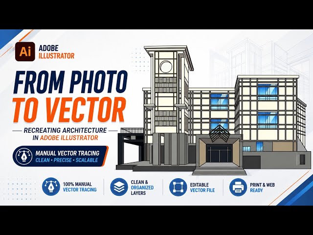 From Photo to Vector Art: Recreating a Modern Building in Adobe Illustrator | Manual Tracing Process