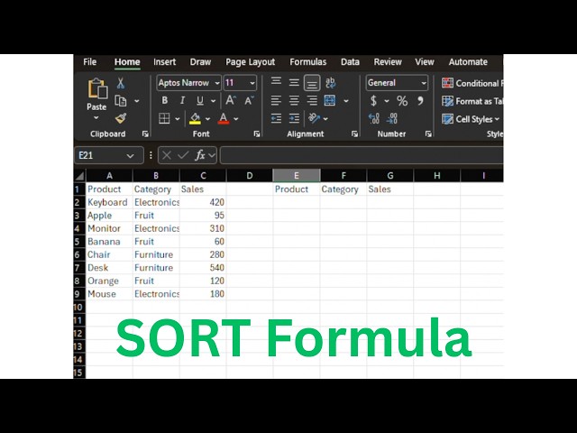 How to use the SORT Formula