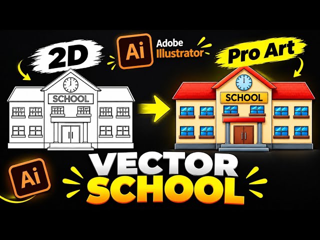 How to Draw a School Building in Adobe Illustrator | 2D Outline to Vector Art Tutorial