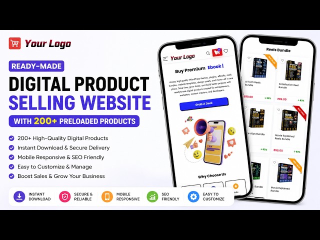 Ready-Made Digital Product Selling Website | 200+ Products Included | WordPress + WooCommerce
