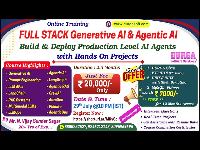 FULL STACK Generative AI & Agentic AI Online Training @ DURGASOFT