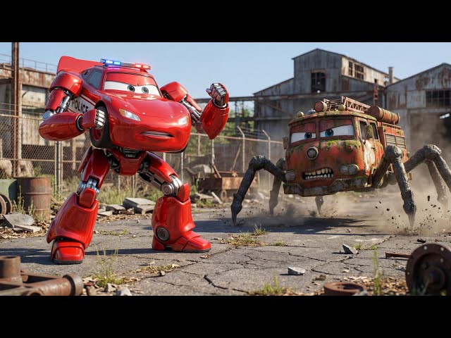 Kitten found abandoned police lightning mcqueen and save the monster firetruck!