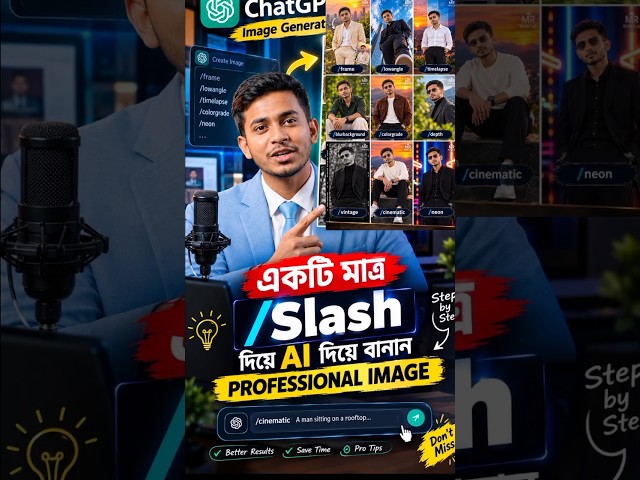 RecommendedChatGPT-এর Slash Prompt দিয়ে নিজের ছবি বানান🔥/frame /cinematic /lowangle | Full Tutorial
