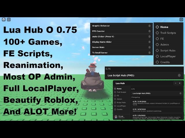 Lua Hub O Overpowered Paid Hub | 100+ Games, FE Scripts, Reanim, OP Admin, Full LP, Beautify Roblox.
