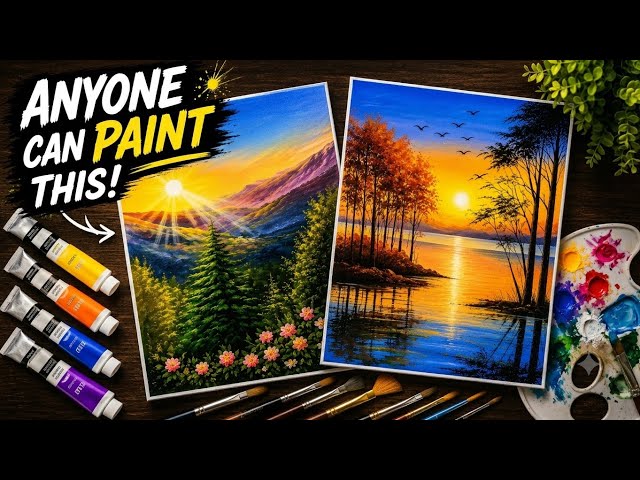  So Easy Acrylic Landscape painting Anyone Can Paint This!