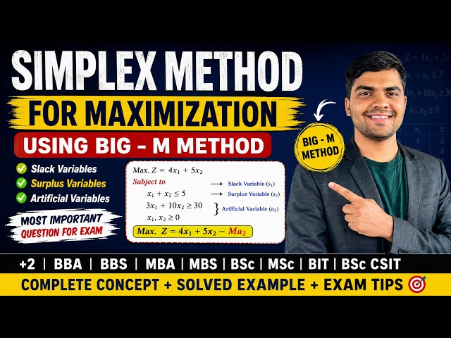 Simplex Method Big M Maximization | Exam Question Solution