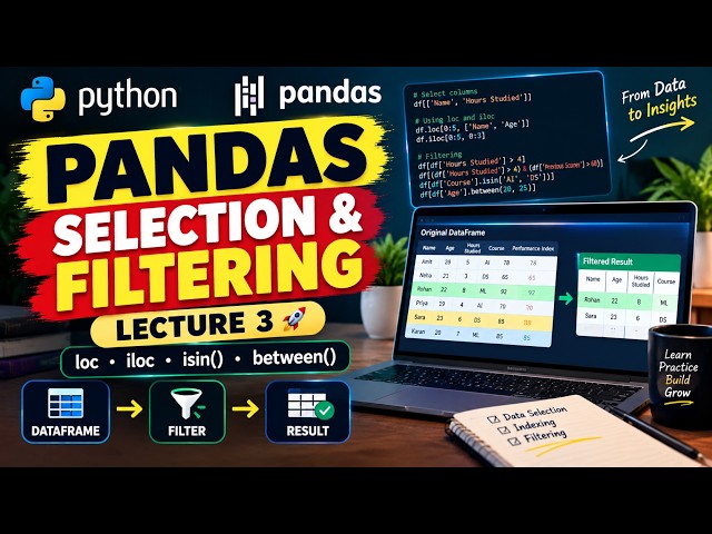 Pandas Data Selection & Filtering in Python | loc, iloc, Conditions & isin() | Lecture 3