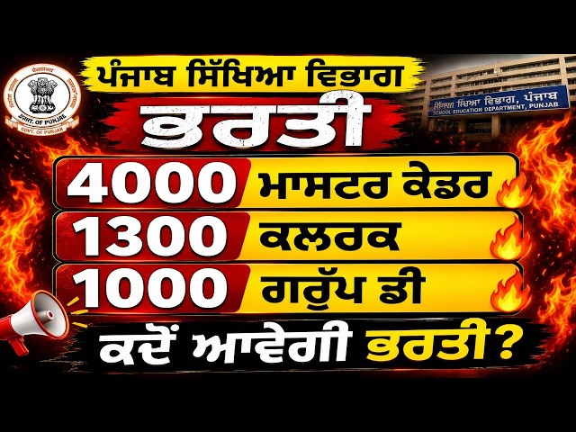 🚨 Big Breaking! Punjab Education Dept 6300+ Vacancies Coming Soon | Master Cadre, Clerk & Group D