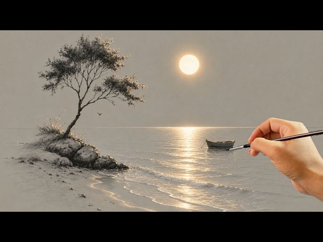 🌙How to Paint a Beautiful Moonlit Seascape in Acrylic | Easy Painting Tutorial for Beginners | #0140