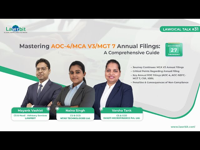 AOC 4 and MGT 7 Annual Filings | MCA V3 Portal | | MCA V3  Annual Filing | Lawgical Talk 31