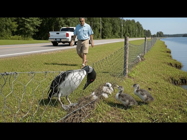 Rescue of a Mother Common Loon Trapped in a Net – Her Two Chicks Crying by the Lake