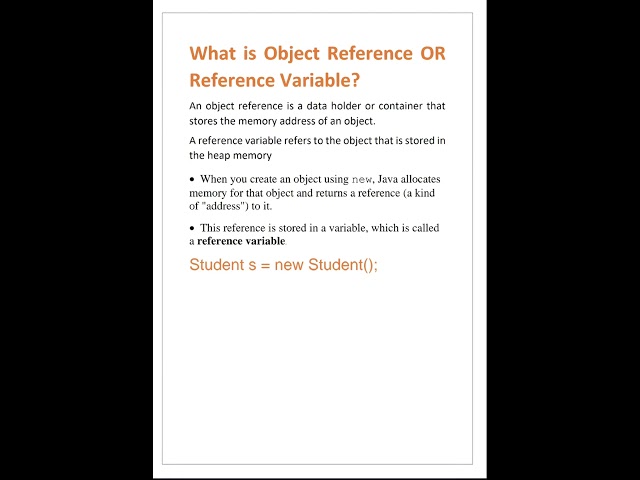 What is Object Reference or Reference Variable #java #interviewquestions #learnjava