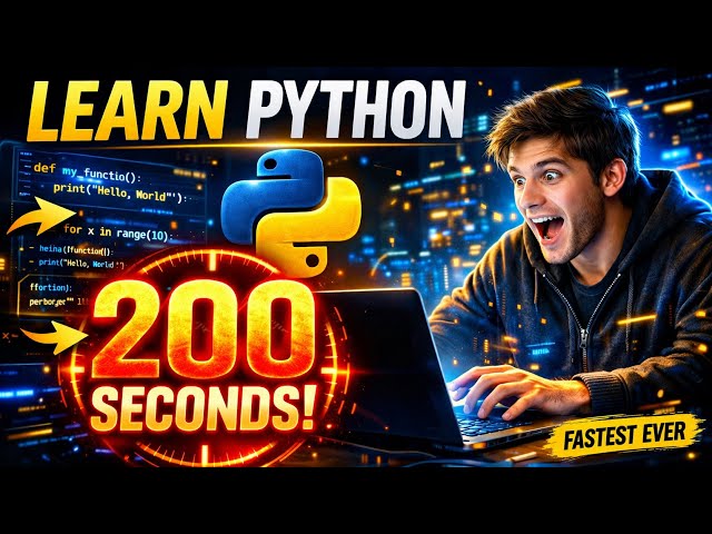 I Learn Python in 200 Seconds (Beginner to Pro Fast!) |  Python Crash Course for beginners