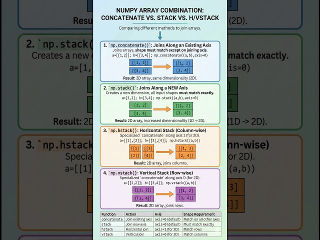 Comparison Concatenate and Stacking Functions in NumPy