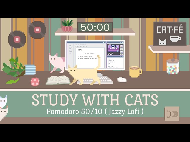 Study with Cats 🎷Pomodoro Timer 50/10 x Animation | Autumn study session with cats and jazzy lofi🍂