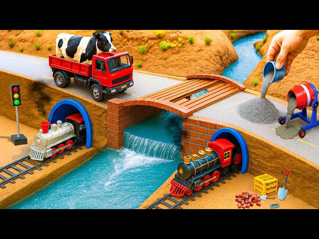 DIY Mini Truck Builds Brick & Metal Railing Bridge | Fun Construction Science Project
