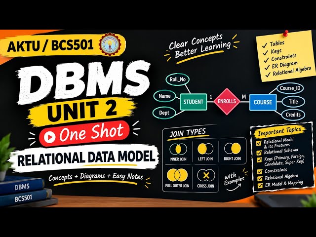 DBMS Unit 2 One Shot🔥| BCS501 AKTU| SQL+ Relational Data Model & Languages|Complete DBMS Unit 2#aktu