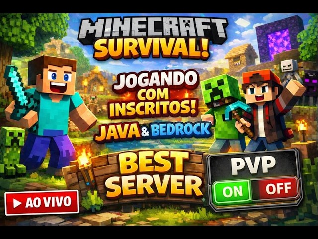 MINECRAFT JOGANDO COM INSCRITOS SURVIVAL JAVA E BEDROCK  #minecraft  #aovivo